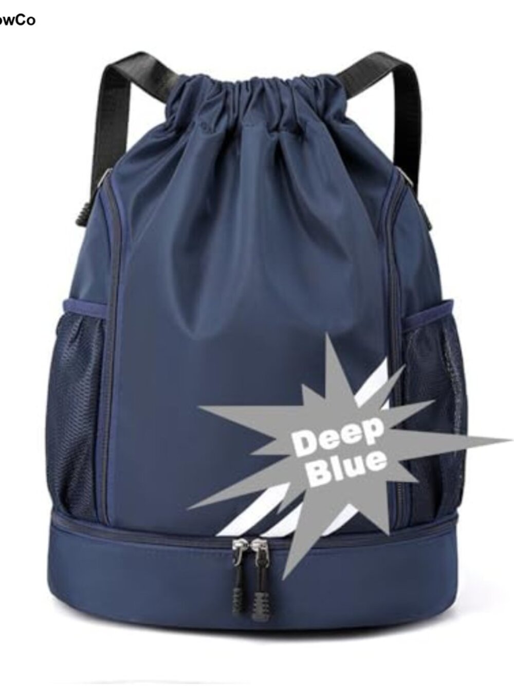 Large Capacity Nylon Drawstring Backpack with Shoe Compartment Mesh Pockets